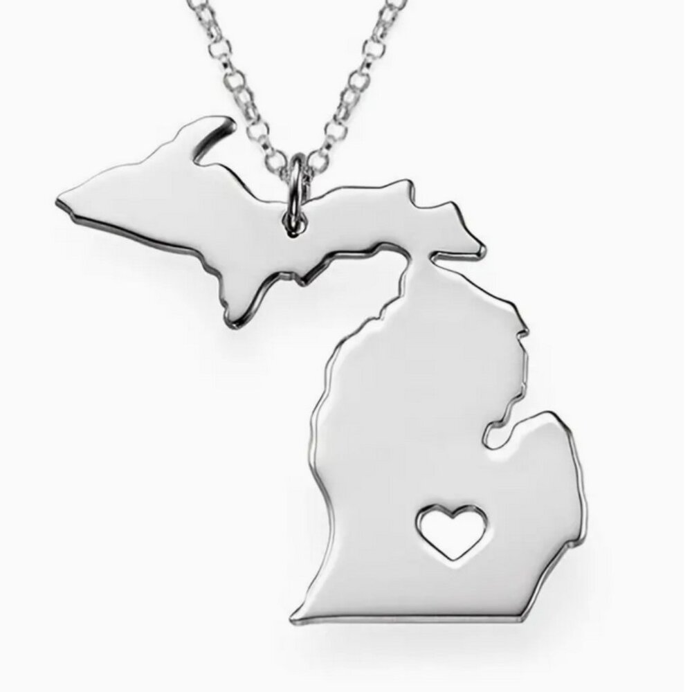 I❤️ Michigan Stainless Steel Necklace in Silver